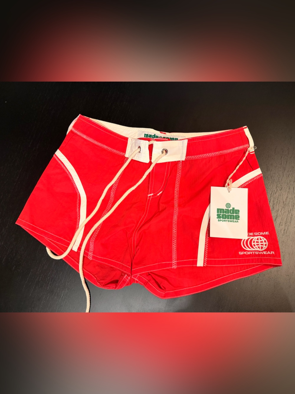 Made Some Sportswear Red Swim Shorts with White Waistband